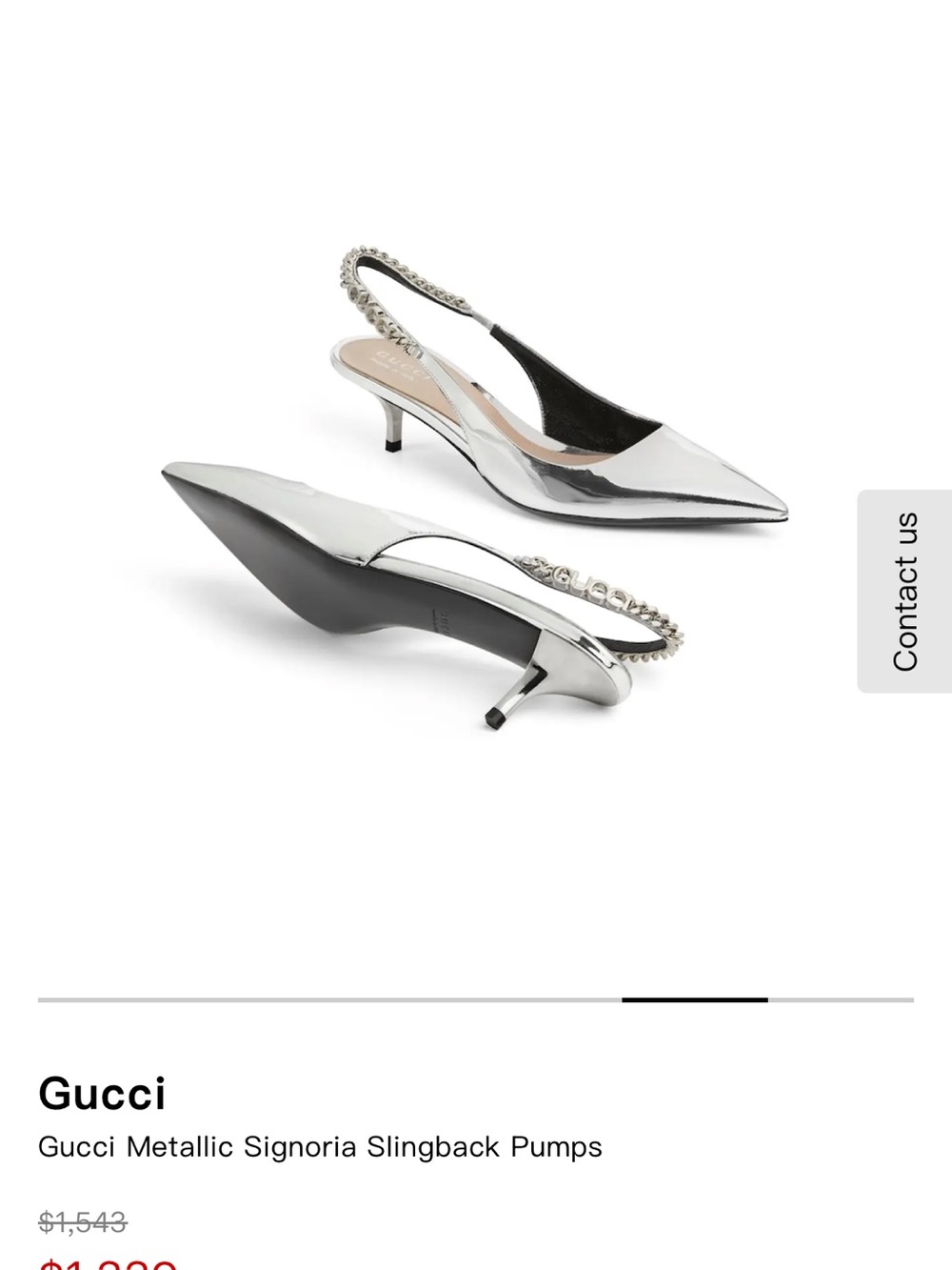 Gucci Silver Pointed Slingback Kitten Heel Pumps